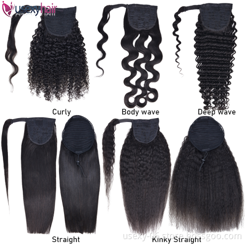 Wholesale Indian Temple Hair Unprocessed Hair Extensions Virgin Human Hair Ponytails For Black Women
